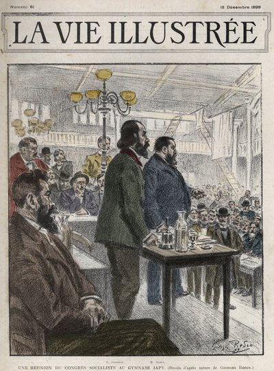Generalny Kongres Organizacji Socjalistycznych, który odbył się w Paryżu w grudniu 1899 r. w Gimnazjum Japy - Jean Jaures (1859-1914) i Eugene Fournier (1857-1914) rysunek Georgesa Redona - la vie illustree de 1899 autorstwa Georges Redon
