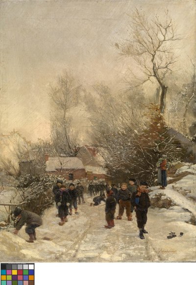 Wioska z dziećmi na śniegu autorstwa Georges Reinheimer