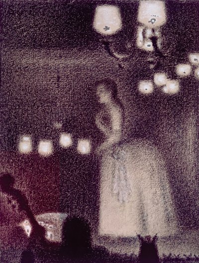 Na koncercie w Eden, 1886-7 (kredka Conte, gwasz, kreda i tusz na papierze) autorstwa Georges Seurat