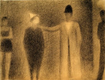 Klaun i trzy postacie (Klaun i trzy postacie / Studium) autorstwa Georges Seurat