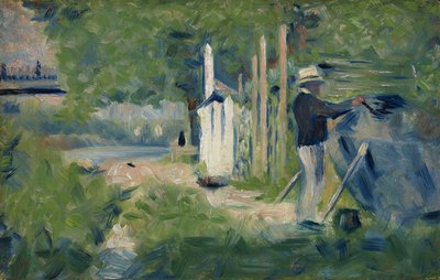 Mężczyzna malujący swoją łódź, ok.1883 (panel) autorstwa Georges Seurat