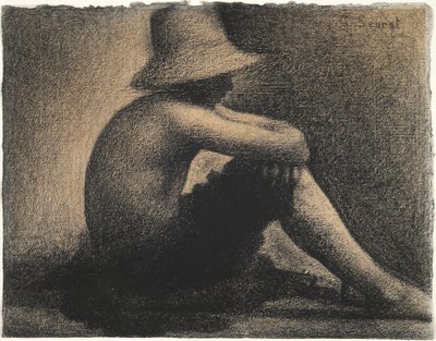 Siedzący chłopiec w słomkowym kapeluszu, studium dla kąpiących się w Asnieres autorstwa Georges Seurat