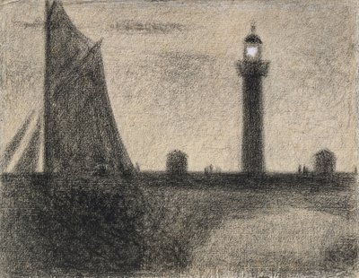 Latarnia morska w Honfleur, 1886 (kredka Conte podkreślona gwaszem na papierze wykładanym) autorstwa Georges Seurat