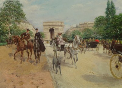 Jeźdźcy i powozy na Avenue du Bois, 1910 autorstwa Georges Stein
