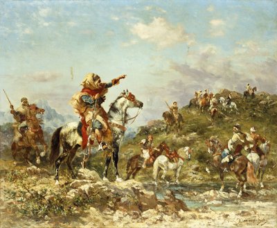 Arabscy wojownicy na koniach, autorstwa Georges Washington