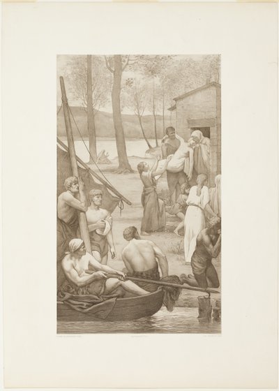 Życie duszpasterskie świętej Genowefy (lewy panel) autorstwa Georges William Thornley