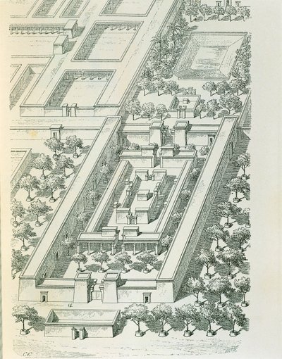 Akwaforta przedstawiająca widok perspektywiczny budynku w Tell el-Amarna autorstwa Georgesa Perrota (1832-1914) i Charlesa Chipieza (1835-1901) autorstwa Georges and Chipiez Charles Perrot