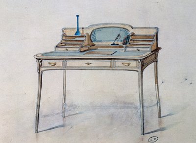 Rysunek do secesyjnego biurka damskiego dla Bing Atelier (Pracownia Art Nouveau), ok. 1900 (akwarela i ołówek) autorstwa Georges de Feure