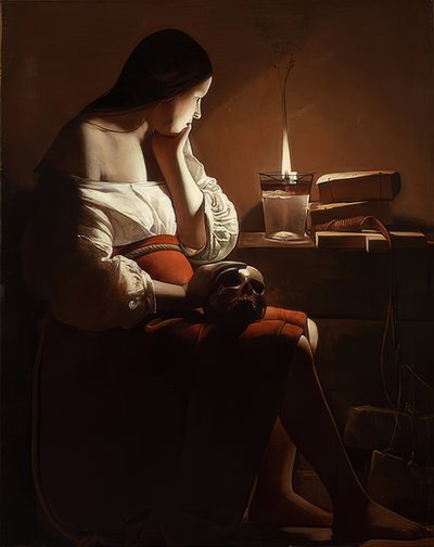 Maria Magdalena z szeleszczącym płomieniem. Około 1638-40 autorstwa Georges de La Tour