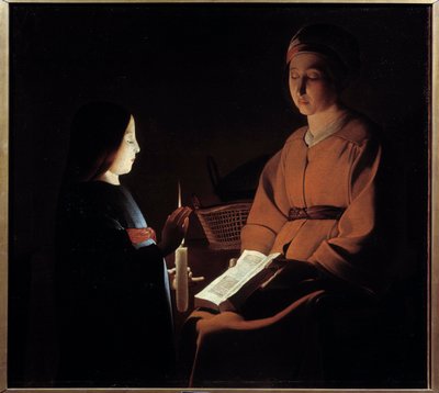 Edukacja dziewicy. Obraz Georgesa De La Toura (1593-1652) autorstwa Georges de la (after) Tour