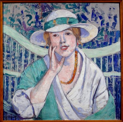 Portret damy w biało-zielonym kapeluszu Malarstwo Georgette Agutte (1867-1922) 1914 Grenoble, Musee des Beaux Arts autorstwa Georgette Agutte