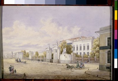 Ulica Wielka Łubianka w Moskwie (Ulica Wielka Łubianka w Moskwie) - Praca Georgi Filippovich Baranovsky (1823-1852), akwarela na papierze, 1848 - Państwowa Galeria Trietiakowska, Moskwa (Rosja) autorstwa Georgi Filippovich Baranovsky