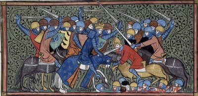 Karol Martel pokonujący Eudo i Saracenów, Grandes chroniques de France, Royal 16 G.VI, f.117v, ok. 1332-1350 (22727638241) autorstwa Georgia Levan Ramishvili from Tbilisi