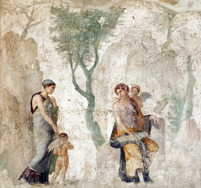 Eros przyprowadzony przez Peitho do Afrodyty, gdy Anteros śmieje się, że został ukarany za wybranie niewłaściwego celu, fresk z Pompejów, ok. 25 r. p.n.e. (28298194699) autorstwa Georgia Levan Ramishvili from Tbilisi
