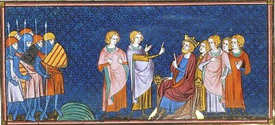Henryk I przyjmujący francuskich wysłanników w pobliżu Gisors, Kroniki Saint-Denis, 1332-50 (38750784602) autorstwa Georgia Levan Ramishvili from Tbilisi
