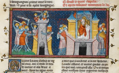 Hunowie zdobywający Orlean, modlitwa Agnana, z Chroniques de France ou de St Denis, XIV wiek (22716441545) autorstwa Georgia Levan Ramishvili from Tbilisi