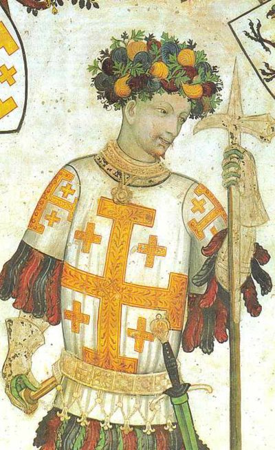 Manfred I z Saluzzo przedstawiony jako Godfryd z Bouillon, fresk autorstwa Giacomo Jaquerio, 1420 r. (25958141210) autorstwa Georgia Levan Ramishvili from Tbilisi