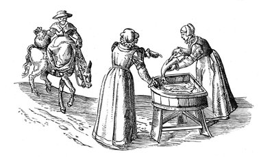 Stragan rybny na targu, 1572 autorstwa Georgius Braun