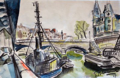 Sekwana w Paryżu, 1948 (akwarela) autorstwa Gerald Bloncourt