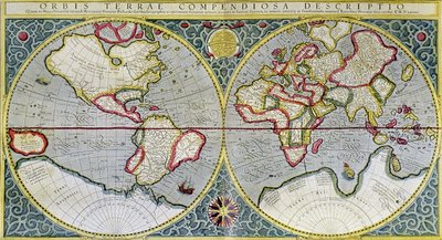 Mapa świata Mercator (1587) - w "Wszechświecie i ludzkości" H. Kraemer autorstwa Gerard (after) Mercator