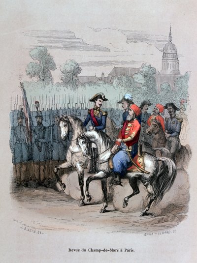 „Przegląd wojskowy z Ibrahimem Pacha, Champ de Mars, Paryż”, c1846 1847 autorstwa Gerard Corbiau