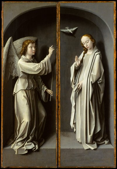 Archanioł Gabriel; Zwiastowanie Dziewicy, ok. 1510 (olej na desce dębowej) autorstwa Gerard David
