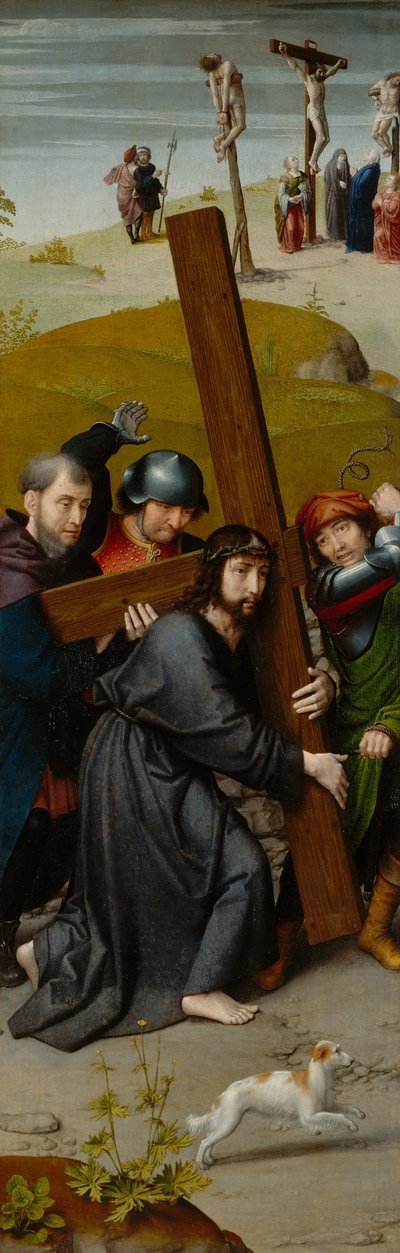 Chrystus niosący krzyż, z ukrzyżowaniem, ok. 1510 r. (olej na desce dębowej) autorstwa Gerard David