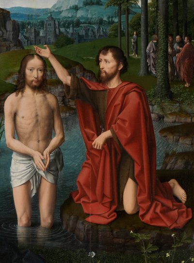 Fragment centralnego panelu Chrztu Chrystusa, ok. 1502-08 (olej na desce) autorstwa Gerard David
