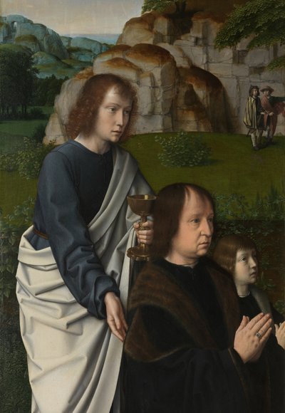 Fragment lewego panelu Chrztu Chrystusa, ok. 1502-08 (olej na desce) autorstwa Gerard David