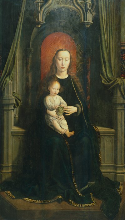 Intronizowana Madonna z Dzieciątkiem lub Madonna z Winogron, centralny panel Ołtarza Cervara autorstwa Gerard David
