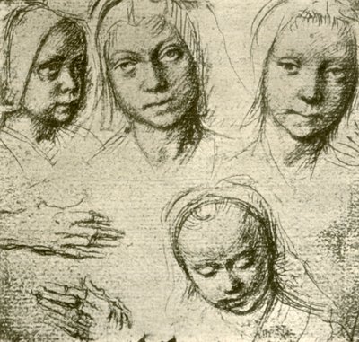 Cztery głowy młodej dziewczyny i dwie ręce, c1500-1505, 1908. autorstwa Gerard David