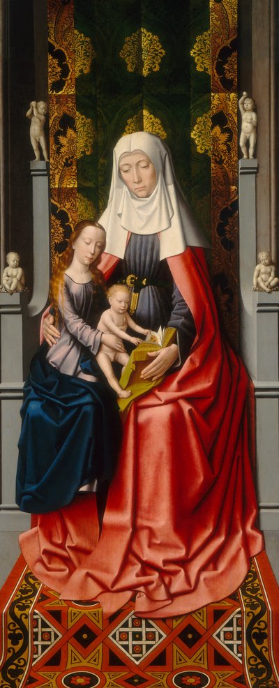 Ołtarz Świętej Anny: Święta Anna z Dziewicą i Dzieciątkiem [środkowy panel], ok. 1500-1520 (olej na płycie) autorstwa Gerard David
