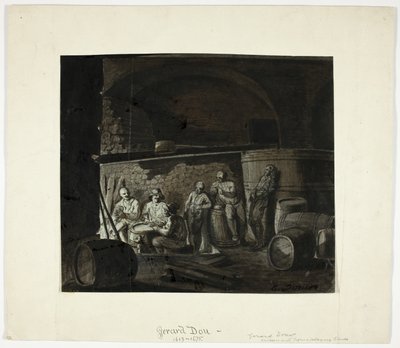 Winiarnia z mężczyznami w karty do gry autorstwa Gerrit Dou
