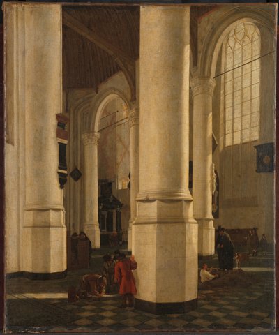 Wnętrze Oude Kerk w Delft z grobowcem wiceadmirała Pietera Pietersza Heijna autorstwa Gerard Houckgeest (attributed to)