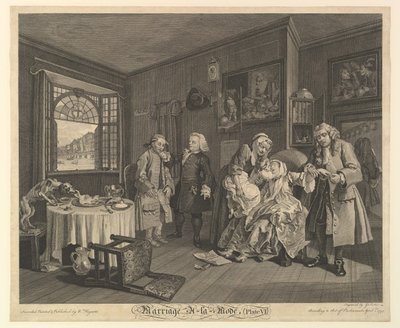 Małżeństwo A-la-Mode, Tablica VI, 1 kwietnia 1745. autorstwa Gerard Jean Baptiste Scotin