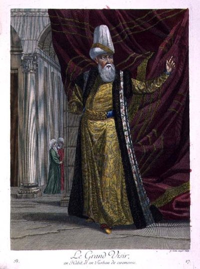 Wielki Wezyr w ceremonialnych szatach i turbanie autorstwa Gerard Jean Baptiste Scotin
