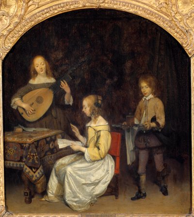 Koncert: wokalista i muzyk Luth Theorbe. Obraz Gerarda Ter Borcha (1617-1681), szkoła holenderska autorstwa Gerard ter Borch