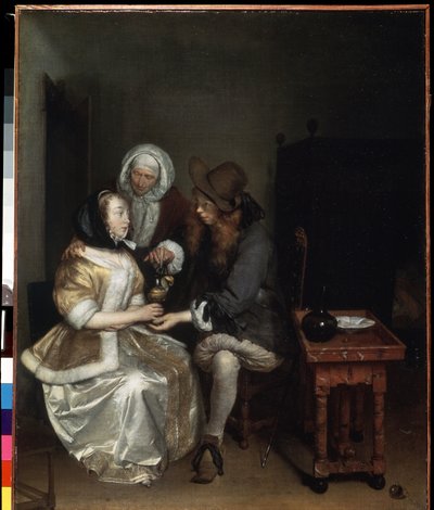 Szklanka lemoniady (Szklanka lemoniady). Obraz Gerarda Ter Borcha Młodszego (1617-1681). Olej na płótnie, 67 x 54 cm, ok. 1660. Sztuka holenderska, sztuka barokowa. Muzeum Ermitażu w Sankt Petersburgu. autorstwa Gerard Terborch