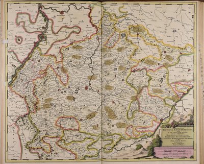 Chorographia ducatus Wurtenburgici quem ab una alteraque parte includunt quique ei includuntur marchionatus praepositura Badensis Elwangensis comitatus Hohenzolern Rechberg et affine almae civitatis Ulmae territorium autorstwa Gerard Valck