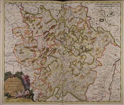 Generalis Lotharingia dispartita in ducatum ejus proprium et Barrensem quorum intra fines continentur episcopatus Metensis, Tullensis, Verdunensis autorstwa Gerard Valck