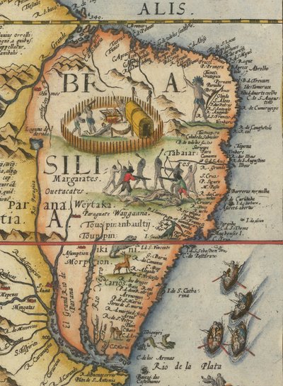 Mapa Ameryki Południowej, 1593 (przycięta) autorstwa Gerard de Jode