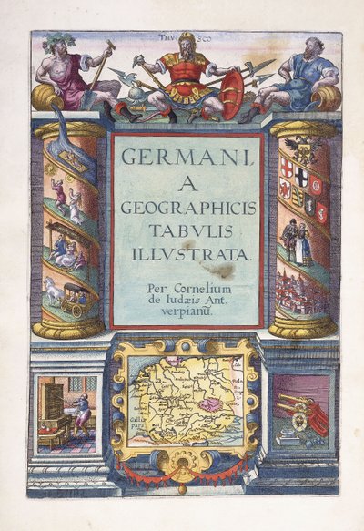 Strona tytułowa do części 2, „Ilustrowane mapy geograficzne Germanii”, 1593 autorstwa Gerard de Jode