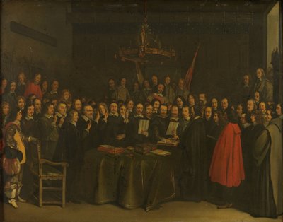 Ratyfikacja pokoju w Münster między Hiszpanią a Republiką Holenderską w Ratuszu w Münster, 15 maja 1648 autorstwa Gerard ter Borch (II) (copy after)