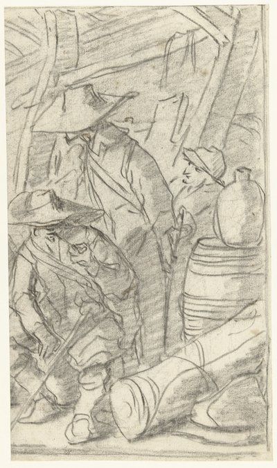 Trzech mężczyzn w obozie wojskowym autorstwa Gerard ter Borch (II)