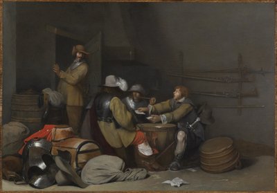 Wnętrze wartowni z żołnierzami palącymi i grającymi w karty autorstwa Gerard ter Borch