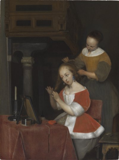 Kobieta siedząca przy toalecie autorstwa Gerard ter Borch