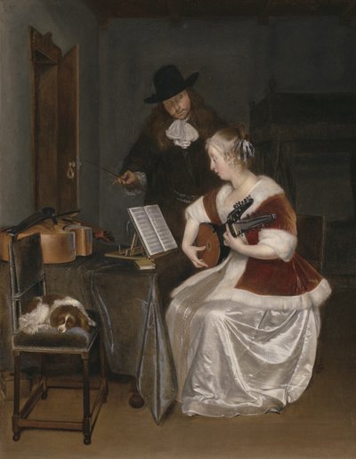 Lekcja muzyki, ok. 1670 autorstwa Gerard ter Borch