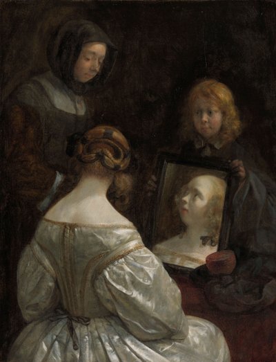 Kobieta w lustrze, c. 1652 autorstwa Gerard ter Borch