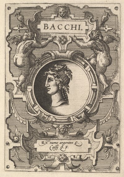 Popiersie Bachusa otoczone plecionką, z serii "Deorum dearumque", zestaw obrazów..., 1573 autorstwa Gerard van Groeningen