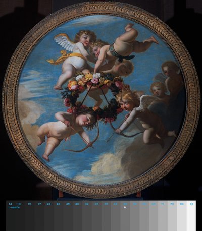 Putti z wieńcem kwiatów autorstwa Gerard van Honthorst (workshop of)